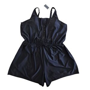 Summer Mae Black One Piece Swim Romper Adjustable Straps Plus Size 24W NWT